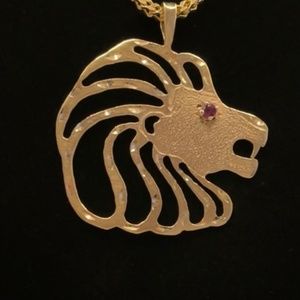 14K Solid Gold Lion Pendant